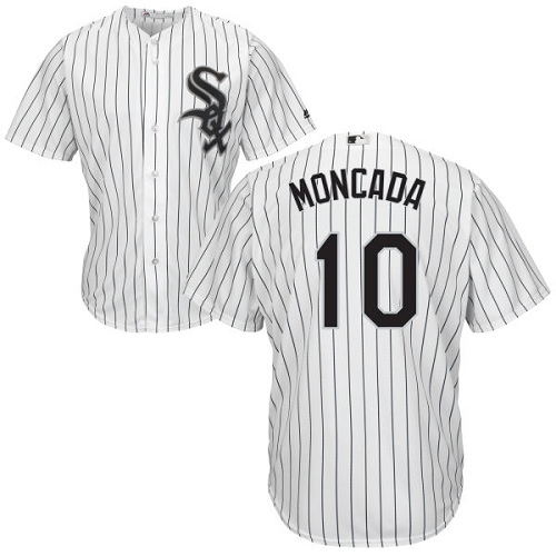 White Sox #10 Yoan Moncada White(Black Strip) New Cool Base Stitched MLB Jersey